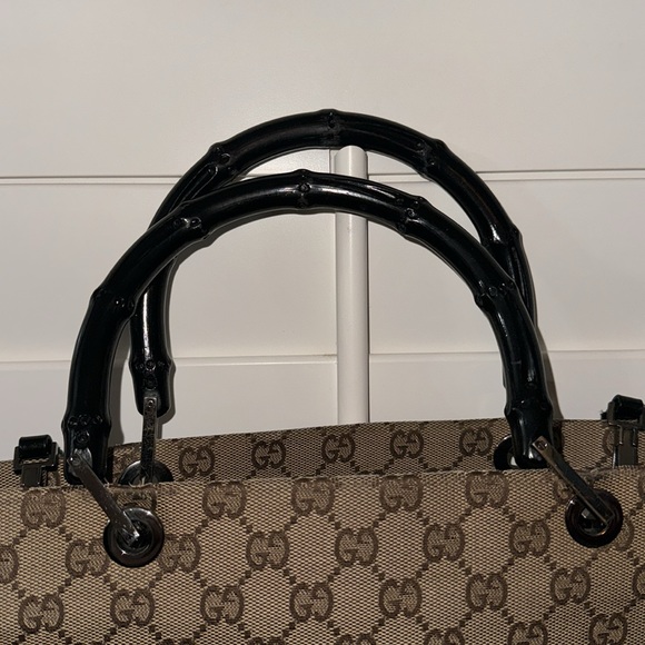 AUTHENTIC GUCCI Vintage GG Canvas Bamboo Tote (Tom Ford Era) 2way rare🎍 - Picture 10 of 13